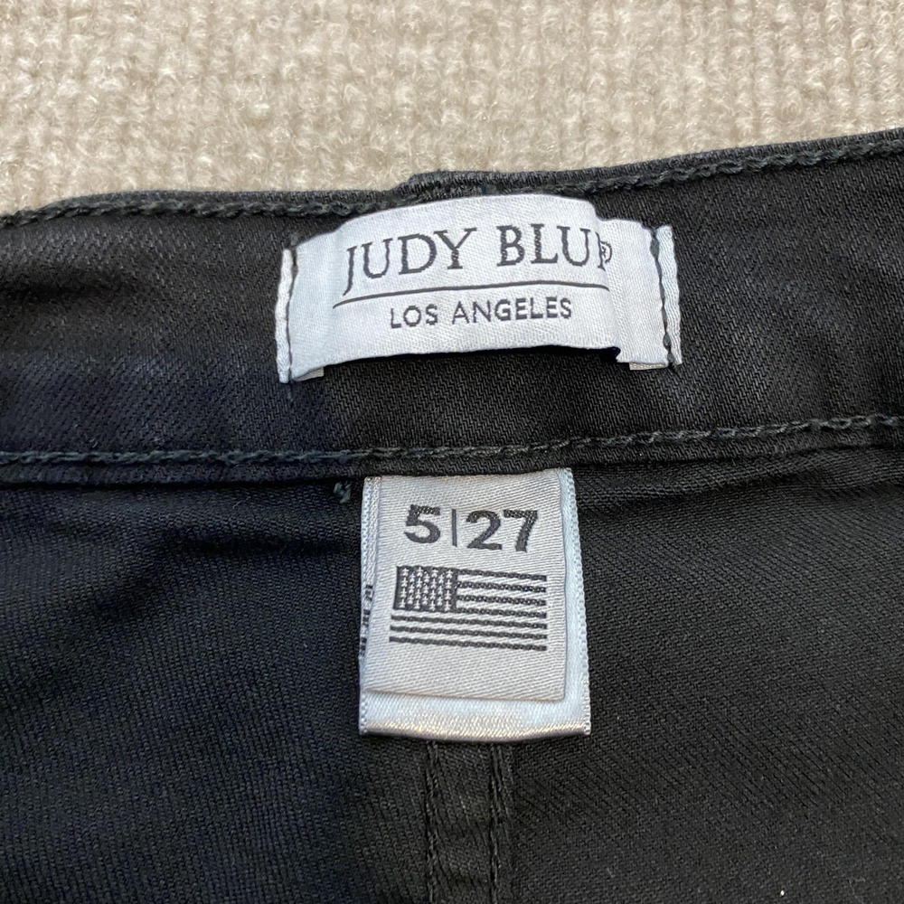 Judy Blue Super Flare Jeans Womens 5/27 Black High Rise Raw Hem Stretch Denim - Picture 4 of 12